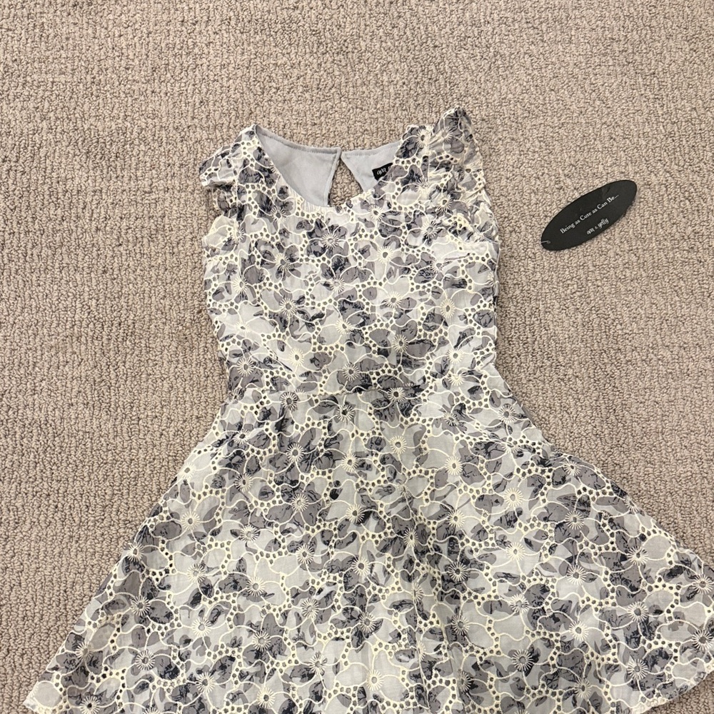 Floral Lace Kids Dress - light blue, cream, grey